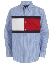 Tommy Hilfiger Blue/White Striped Flag Poplin L/S Shirt 